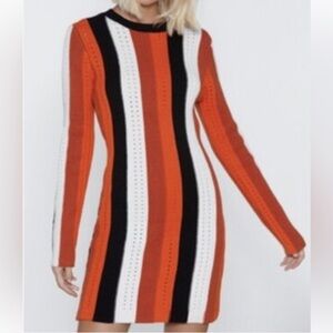 Nasty Gal Sweater Dress Mini Multicolor Striped Small Long Sleeve